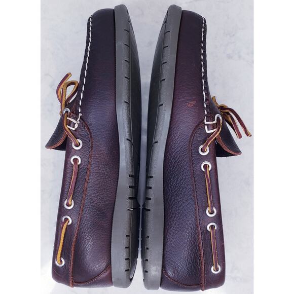 L.L. BEAN Brown Peebled Leather Boat Shoes Men's Size 8.5 D in EUC - Picture 8 of 16